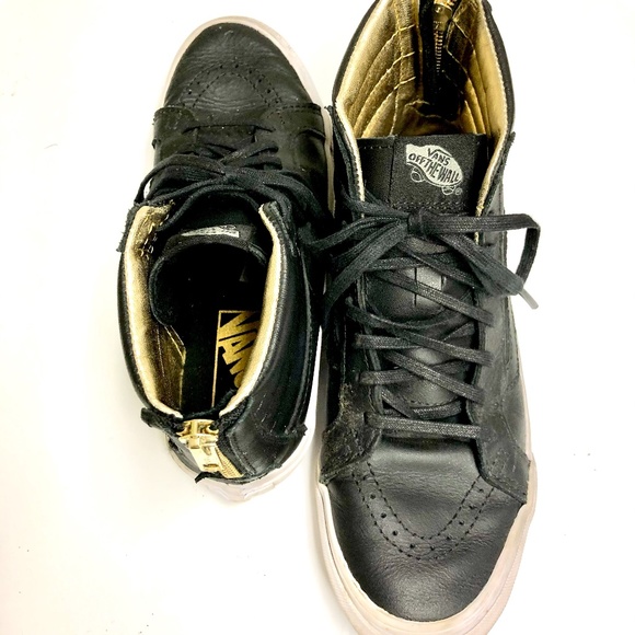 Vans SK8-HI Slim zip: Black leather w/gold zip - Picture 4 of 9